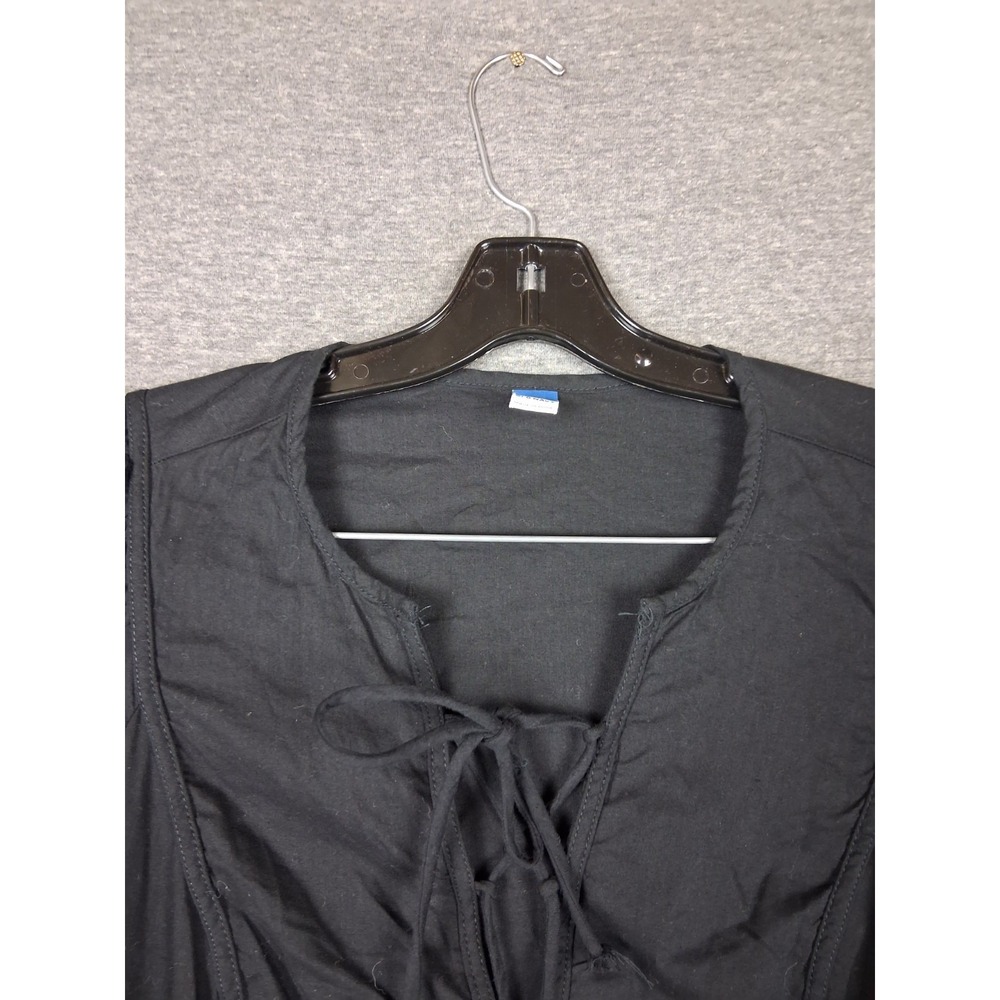 Old Navy Womens‎ Dress XL Black Cotton Tie Front Peasant Milk Maid Renn Fair